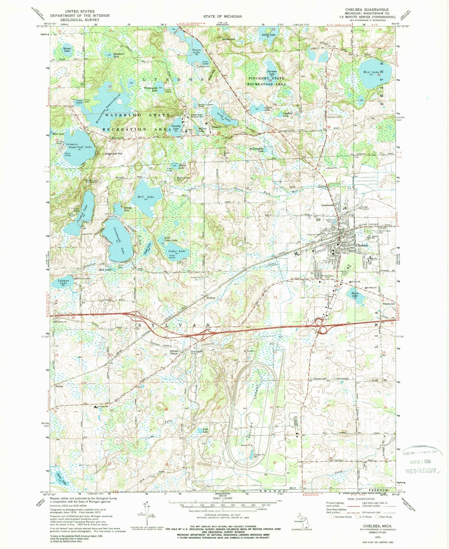 Classic USGS Chelsea Michigan 7.5'x7.5' Topo Map Image