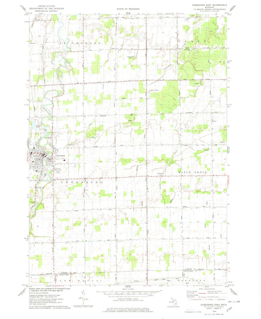 Classic USGS Chesaning East Michigan 7.5'x7.5' Topo Map Image