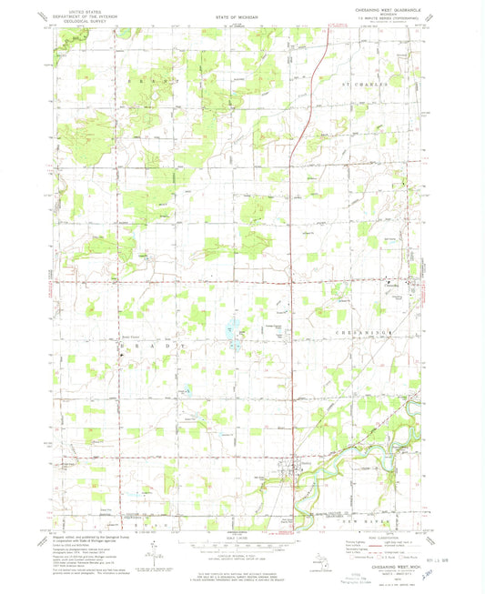 Classic USGS Chesaning West Michigan 7.5'x7.5' Topo Map Image