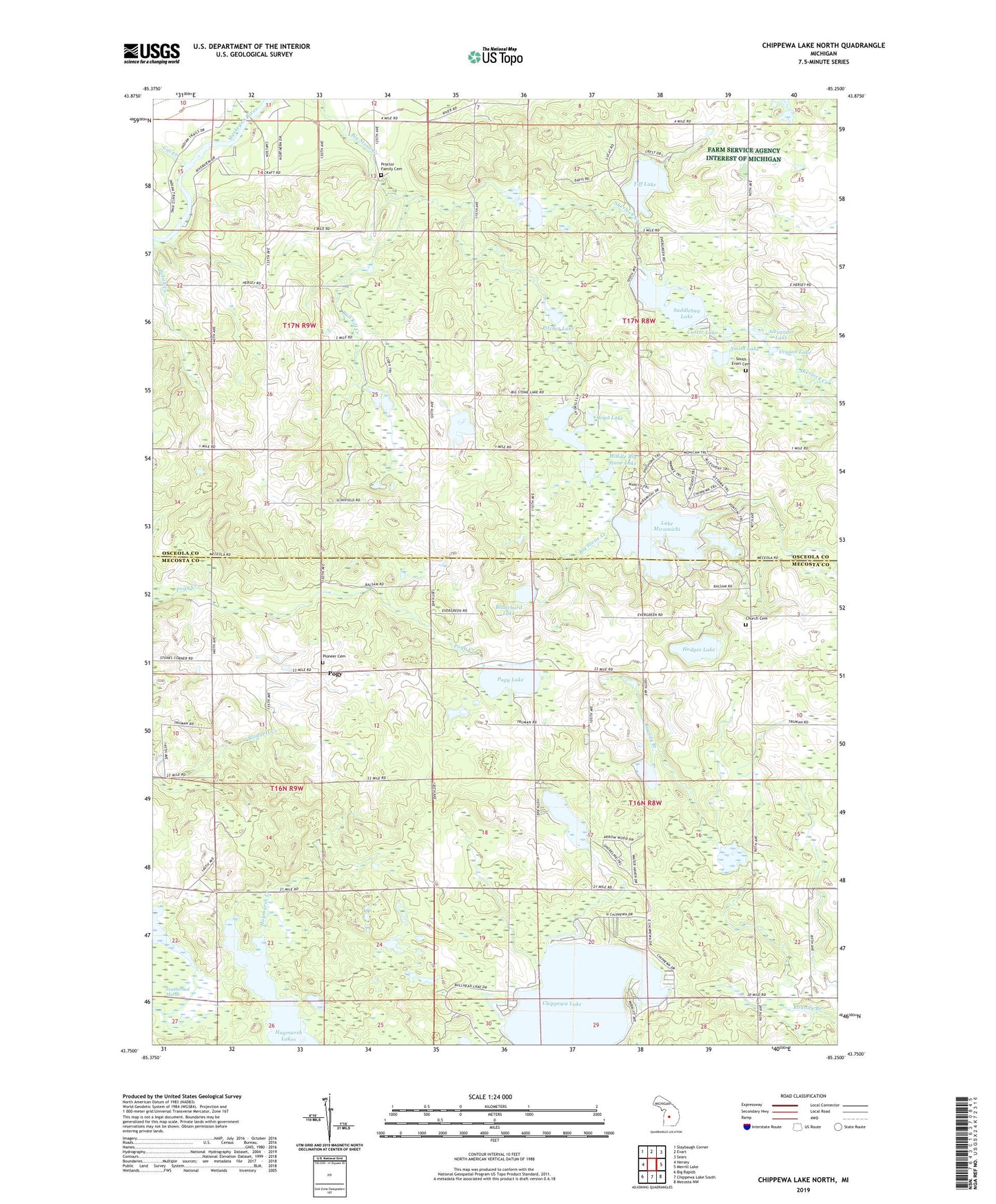 Chippewa Lake North Michigan US Topo Map Image