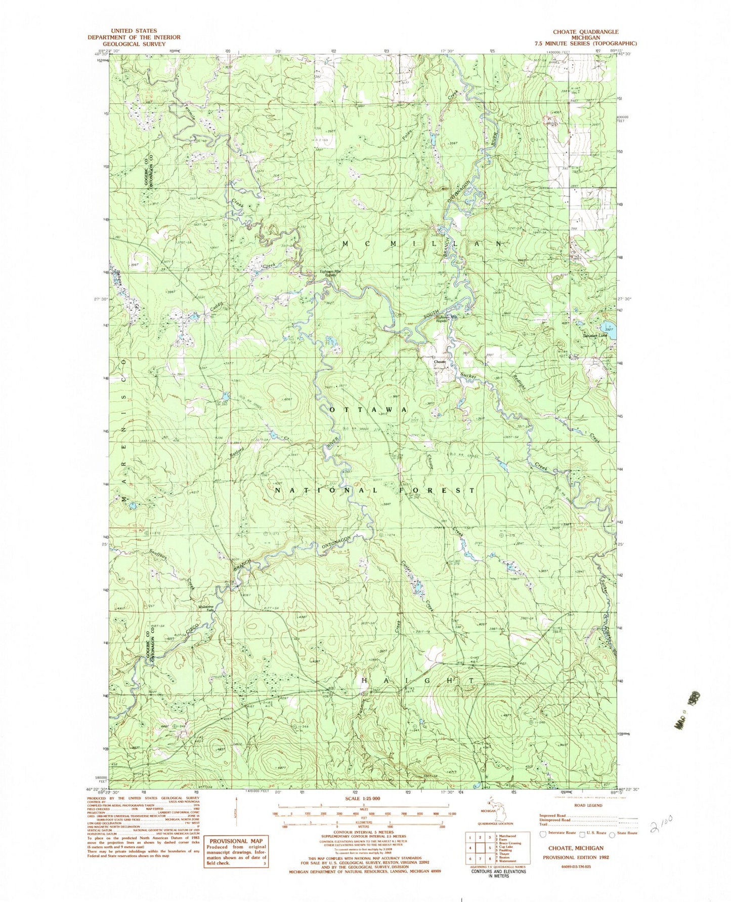 Classic USGS Choate Michigan 7.5'x7.5' Topo Map Image