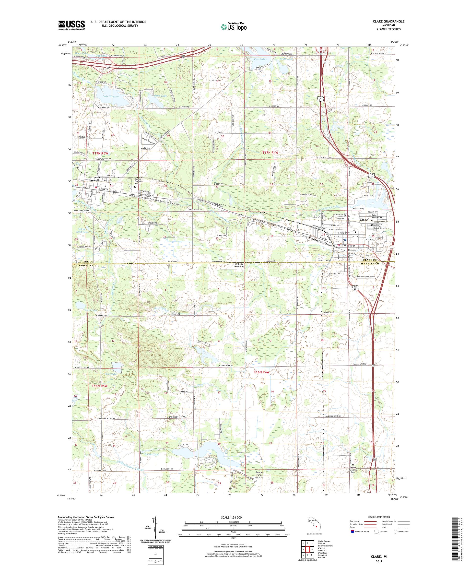 Clare Michigan US Topo Map – MyTopo Map Store