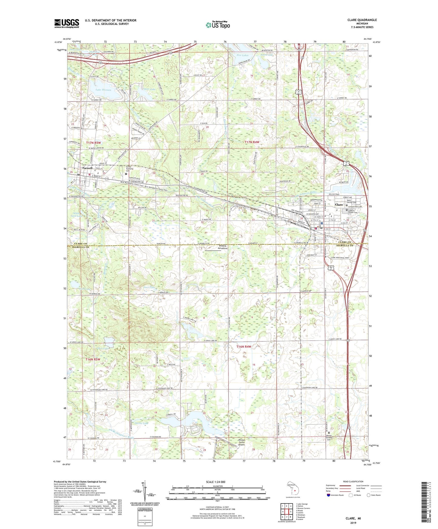 Clare Michigan US Topo Map Image