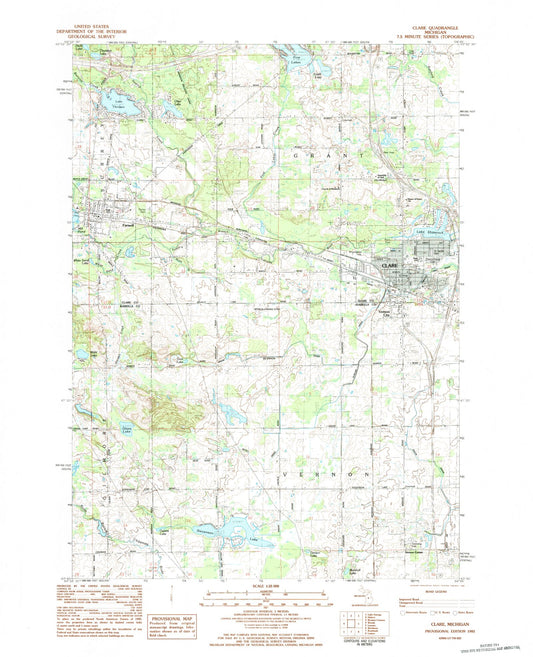 Classic USGS Clare Michigan 7.5'x7.5' Topo Map Image