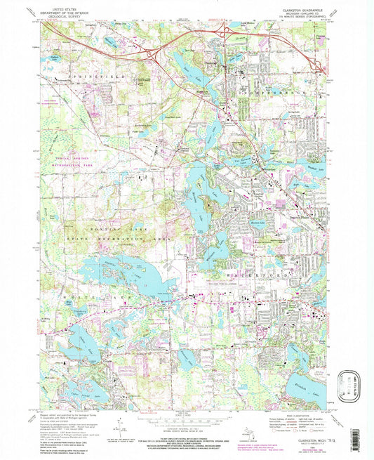 Classic USGS Clarkston Michigan 7.5'x7.5' Topo Map Image