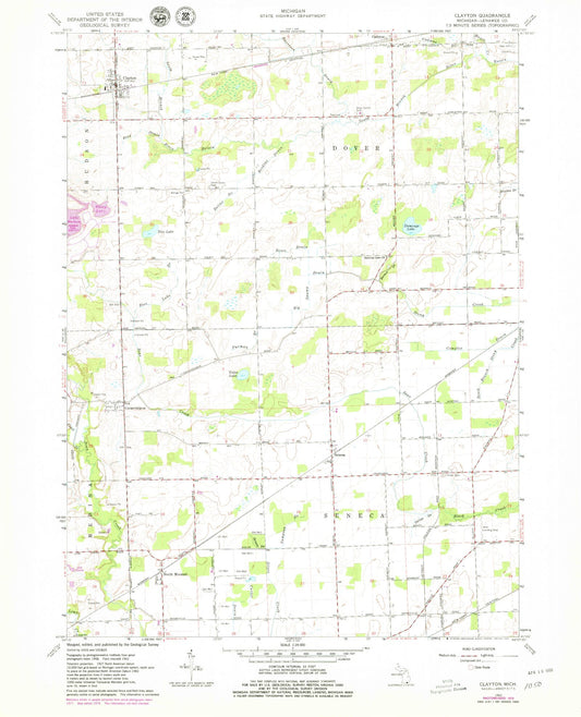 Classic USGS Clayton Michigan 7.5'x7.5' Topo Map Image