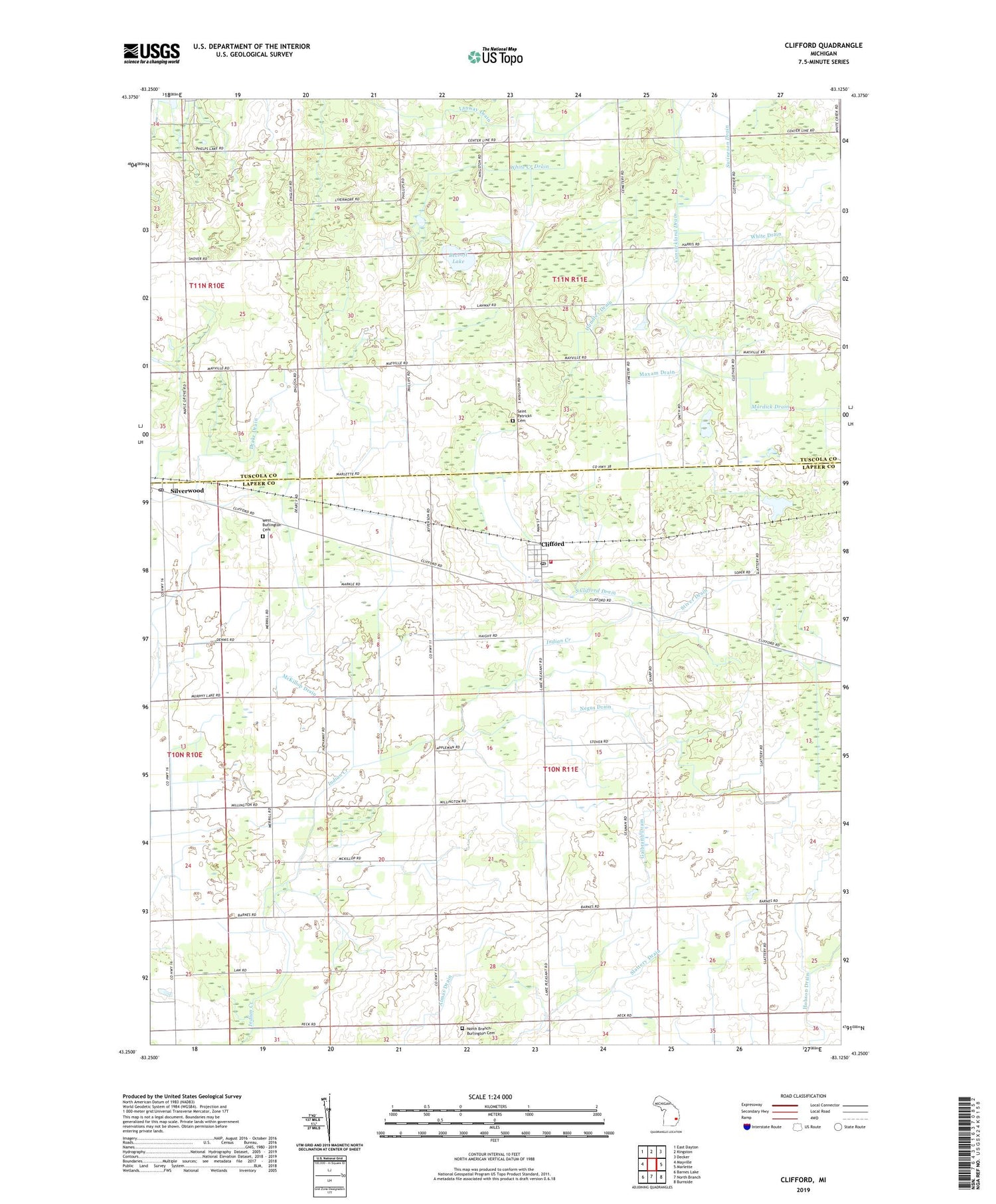 Clifford Michigan US Topo Map Image