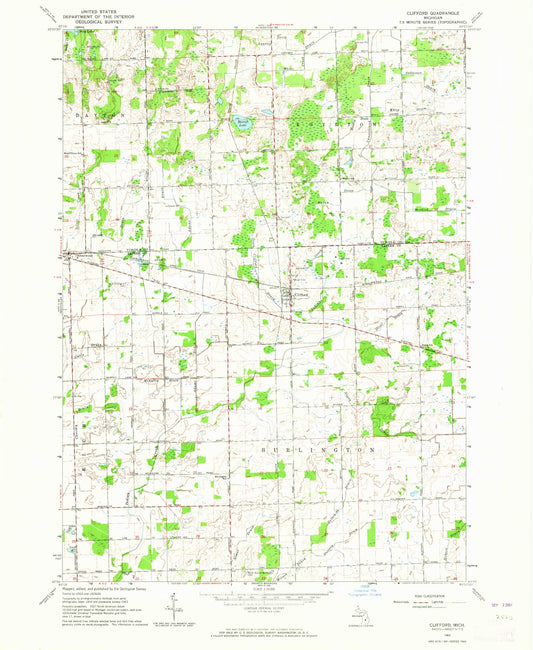 Classic USGS Clifford Michigan 7.5'x7.5' Topo Map Image