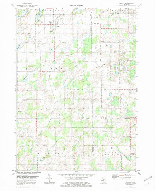 Classic USGS Climax Michigan 7.5'x7.5' Topo Map Image