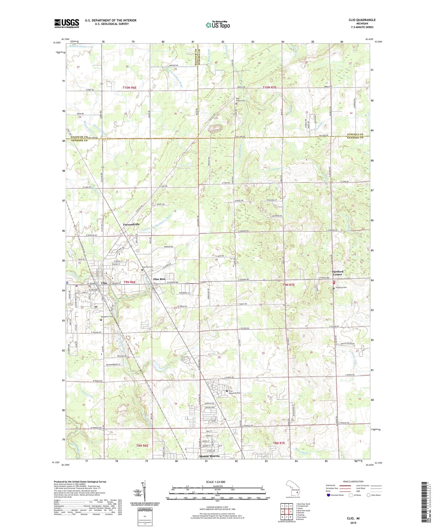 Clio Michigan US Topo Map Image