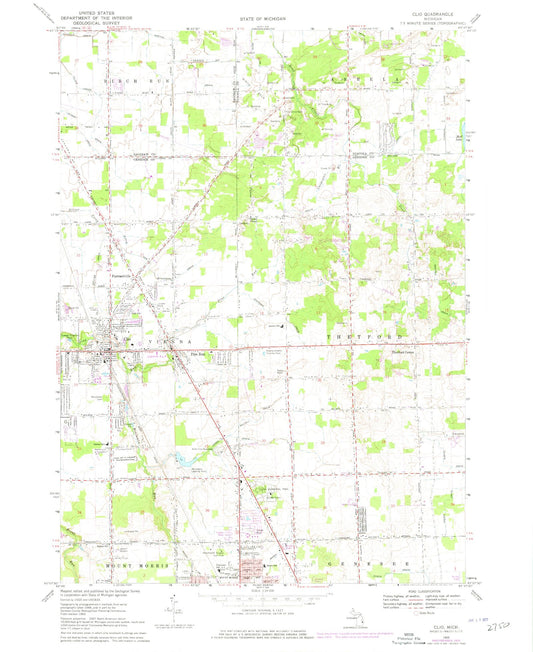 Classic USGS Clio Michigan 7.5'x7.5' Topo Map Image