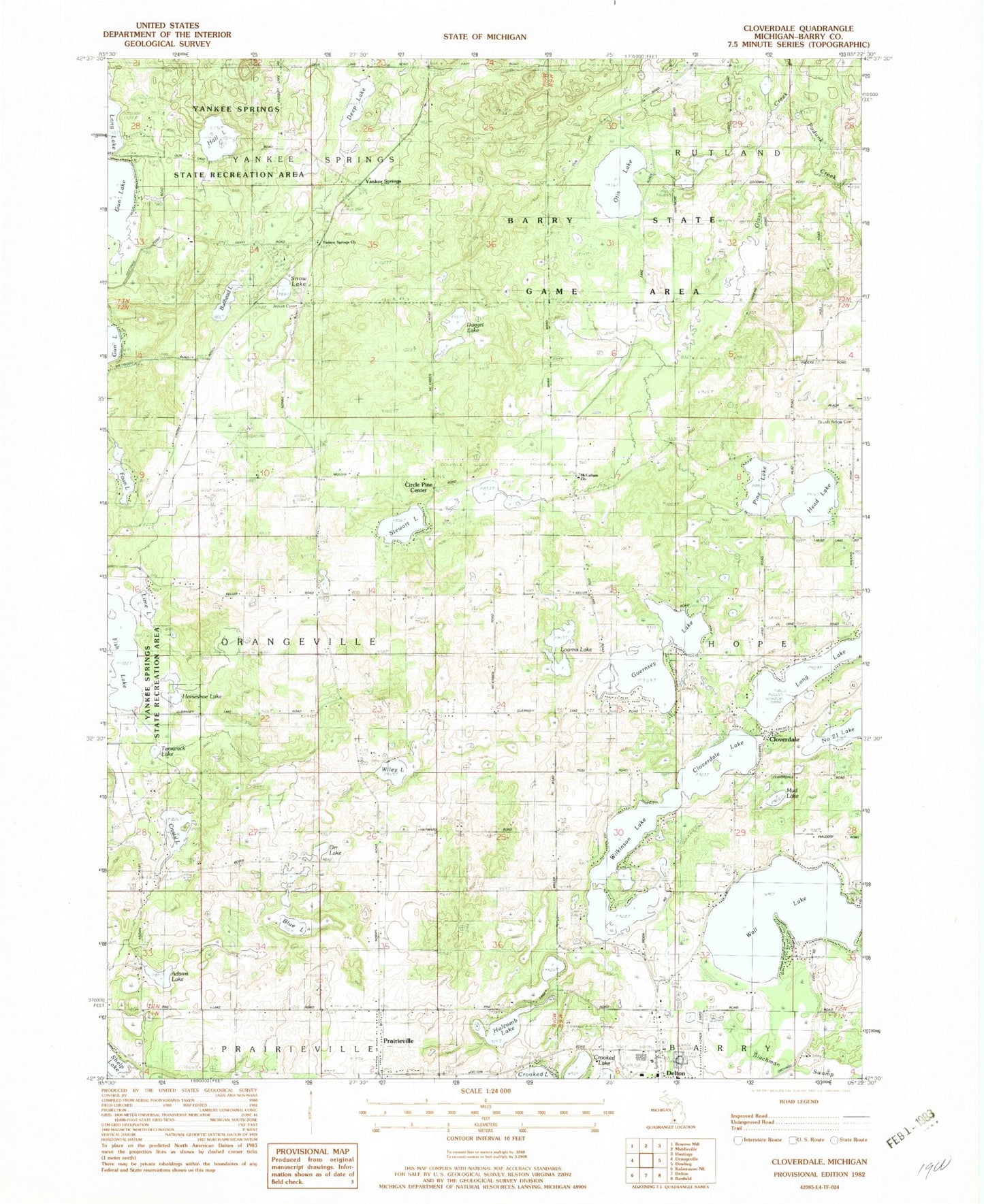 Classic USGS Cloverdale Michigan 7.5'x7.5' Topo Map Image