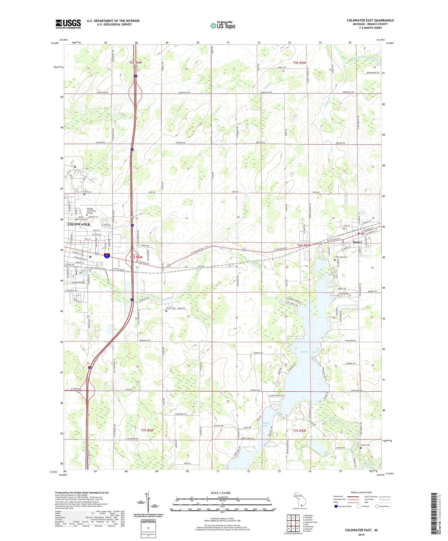 Coldwater East Michigan US Topo Map Image