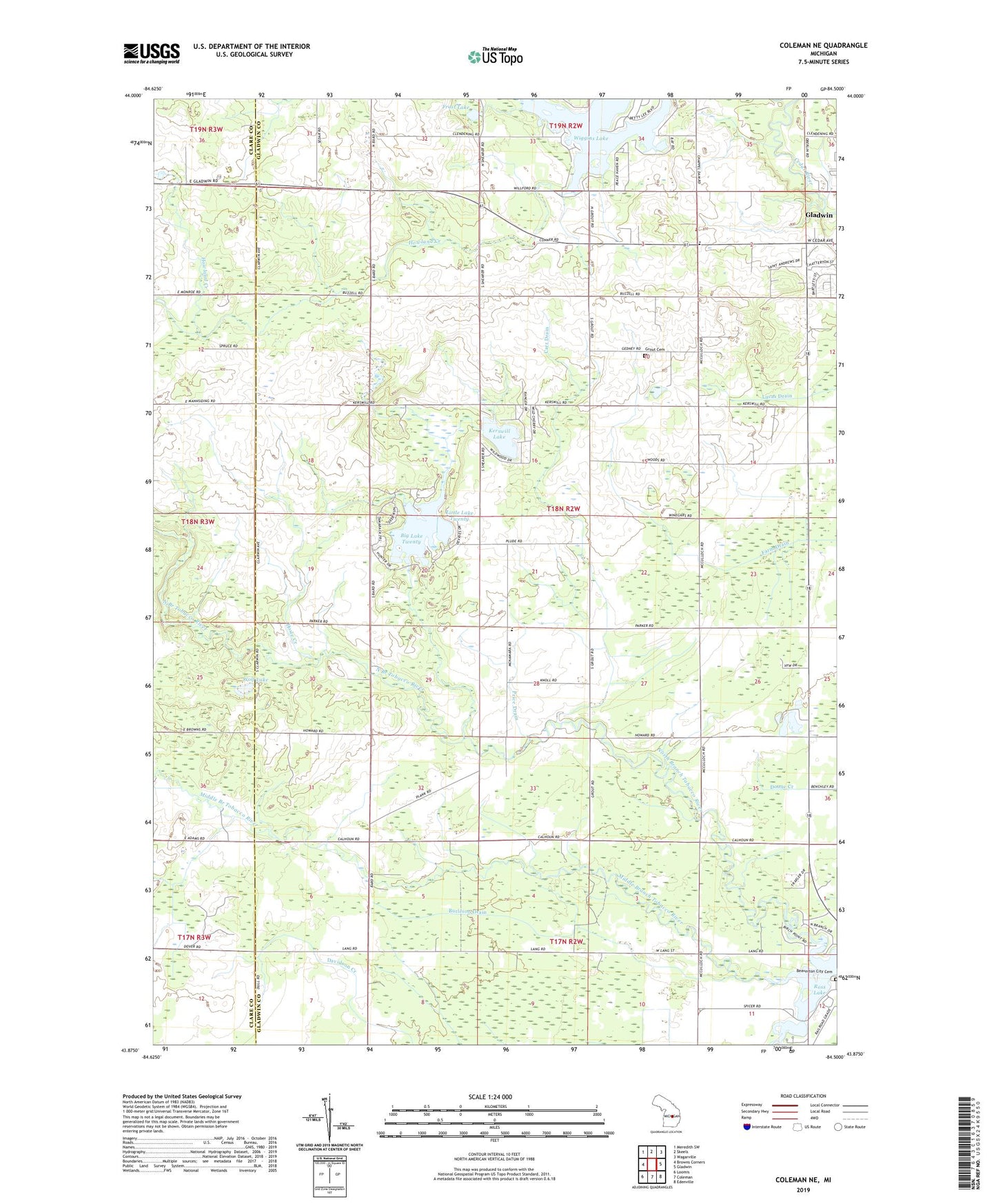 Coleman NE Michigan US Topo Map Image