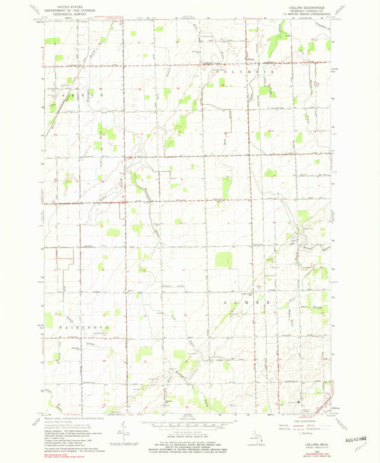 Classic USGS Colling Michigan 7.5'x7.5' Topo Map Image