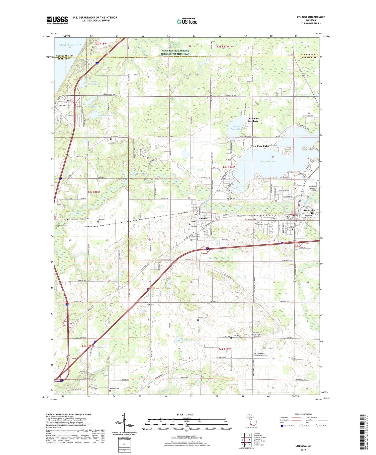 Coloma Michigan US Topo Map Image
