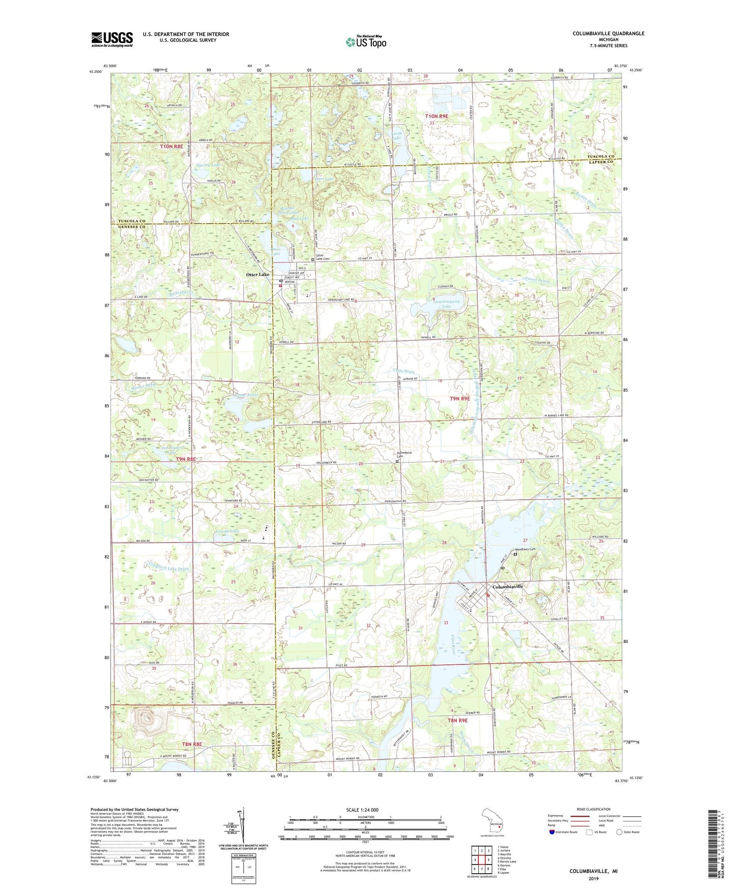 Columbiaville Michigan US Topo Map Image