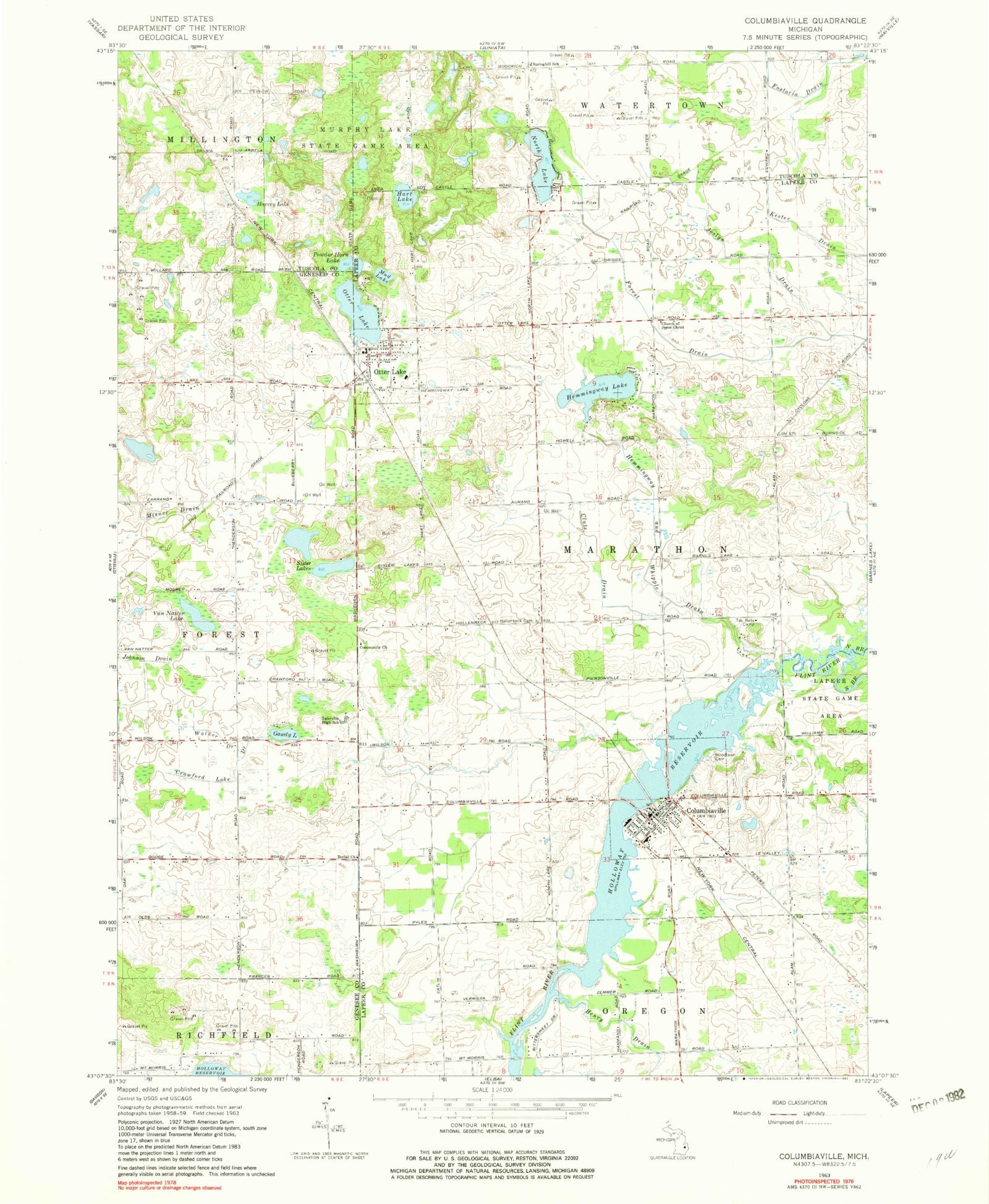 Classic USGS Columbiaville Michigan 7.5'x7.5' Topo Map MyTopo Map Store
