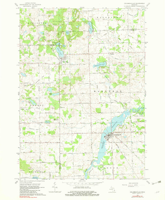Classic USGS Columbiaville Michigan 7.5'x7.5' Topo Map Image