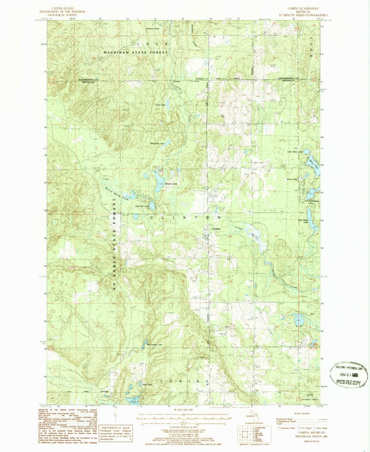 Classic USGS Comins Michigan 7.5'x7.5' Topo Map Image