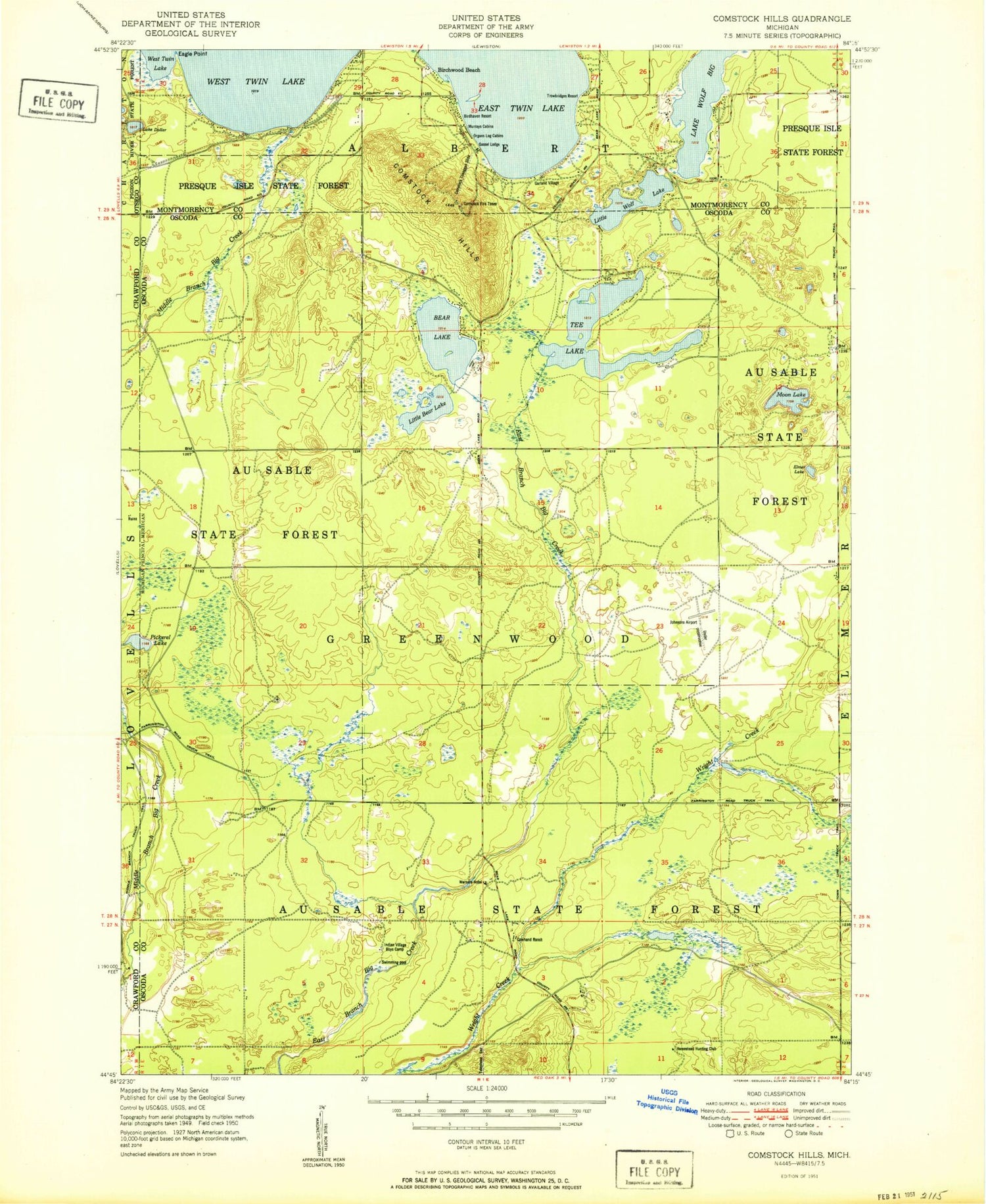Classic USGS Comstock Hills Michigan 7.5'x7.5' Topo Map Image