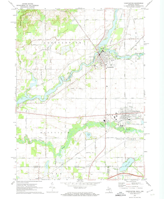 Classic USGS Constantine Michigan 7.5'x7.5' Topo Map Image