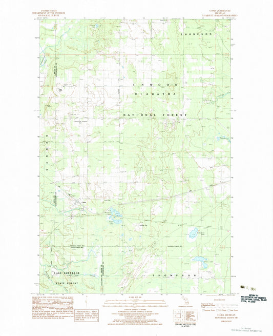 Classic USGS Cooks Michigan 7.5'x7.5' Topo Map Image