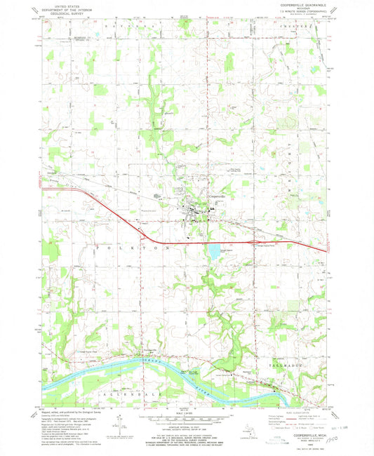 Classic USGS Coopersville Michigan 7.5'x7.5' Topo Map Image