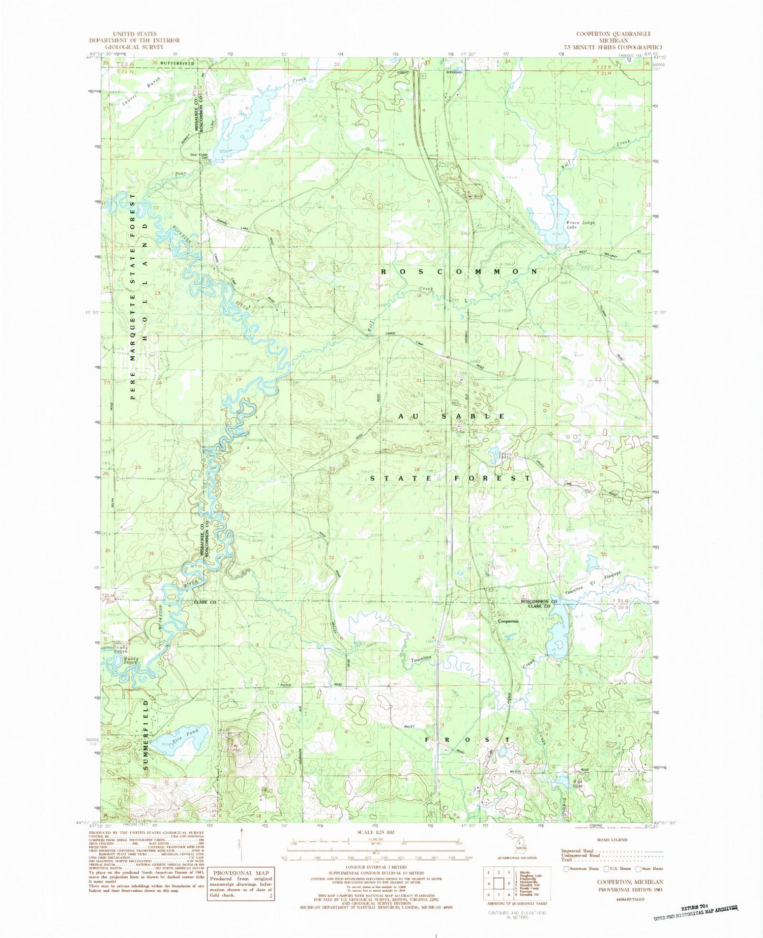 Classic USGS Cooperton Michigan 7.5'x7.5' Topo Map Image