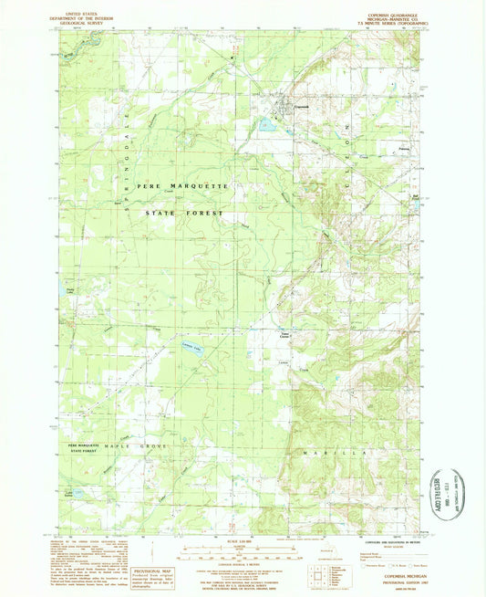 Classic USGS Copemish Michigan 7.5'x7.5' Topo Map Image