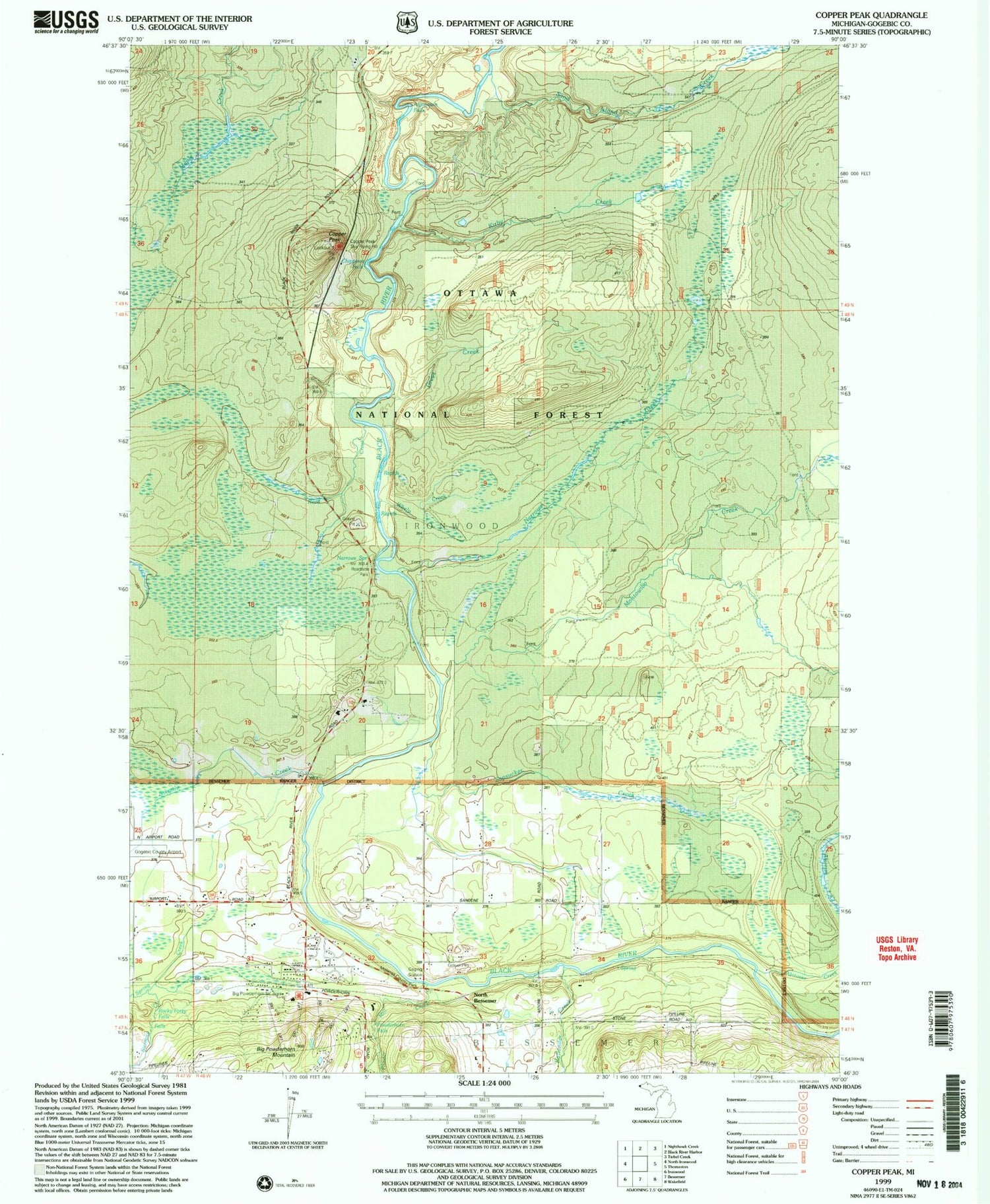 Classic USGS Copper Peak Michigan 7.5'x7.5' Topo Map Image
