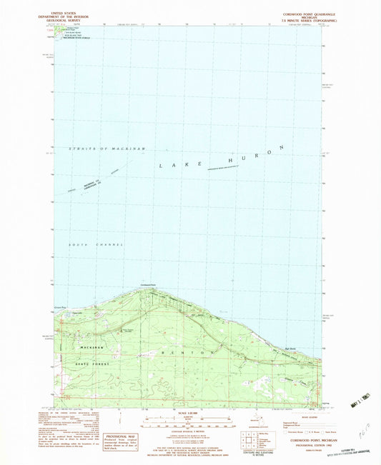 Classic USGS Cordwood Point Michigan 7.5'x7.5' Topo Map Image