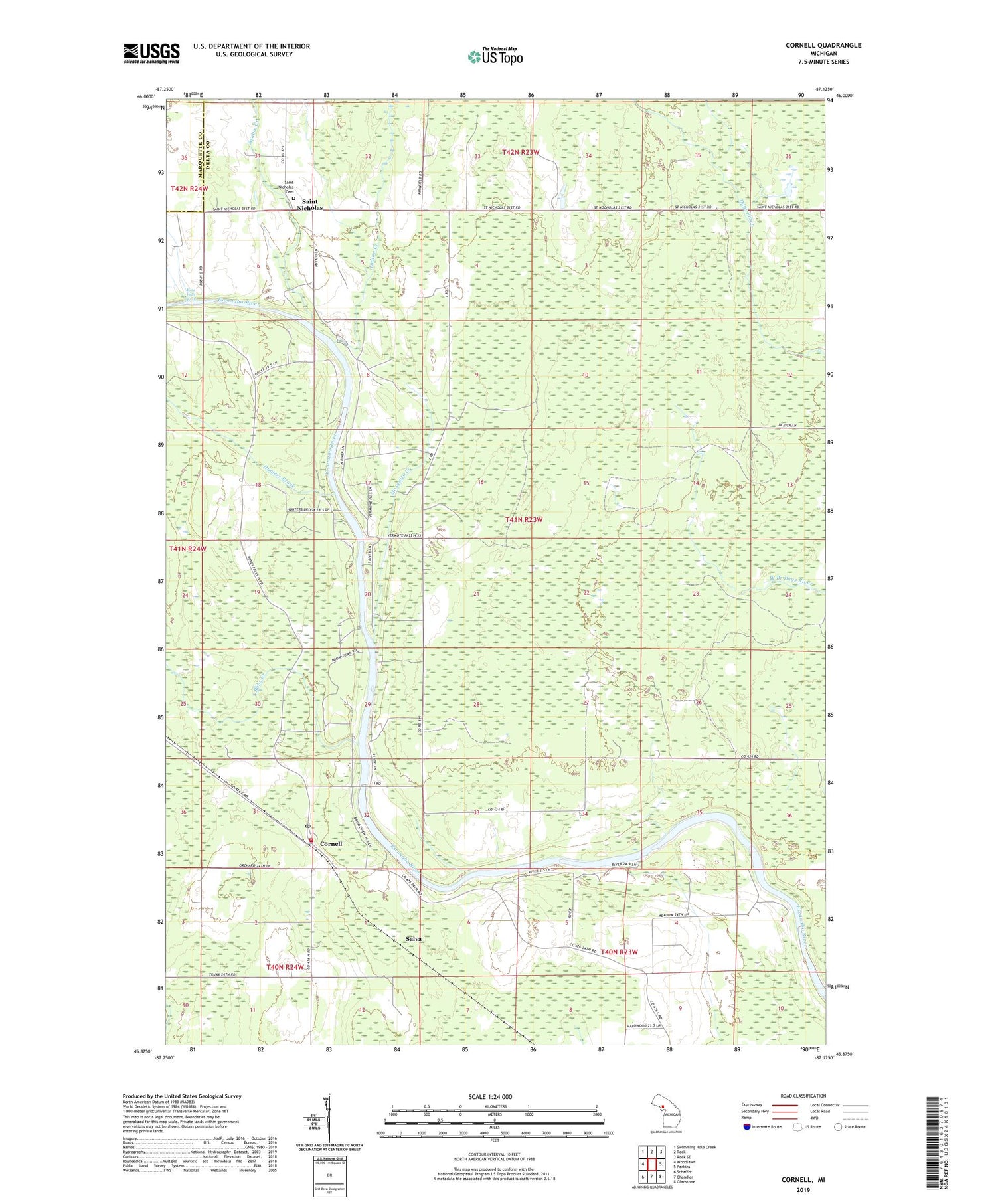 Cornell Michigan US Topo Map Image