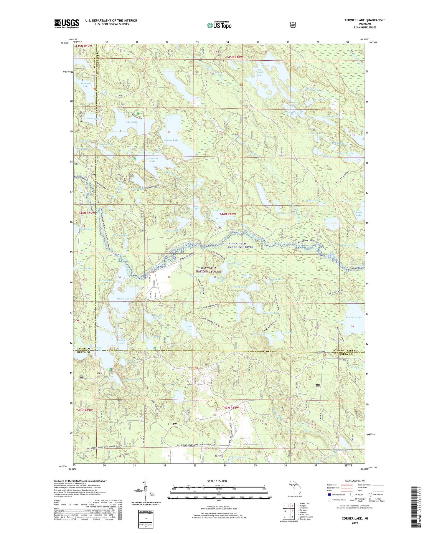Corner Lake Michigan US Topo Map Image