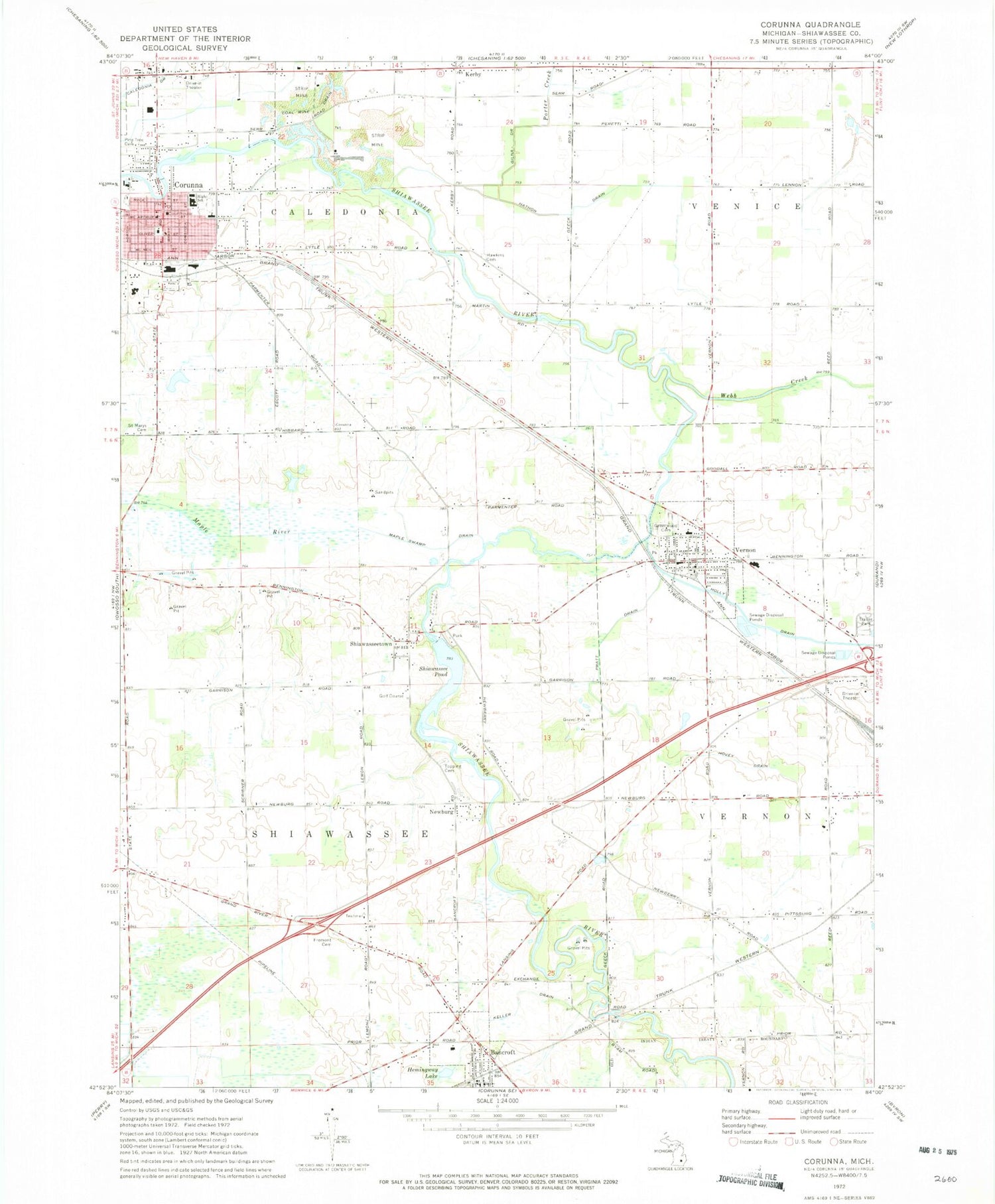 Classic USGS Corunna Michigan 7.5'x7.5' Topo Map Image