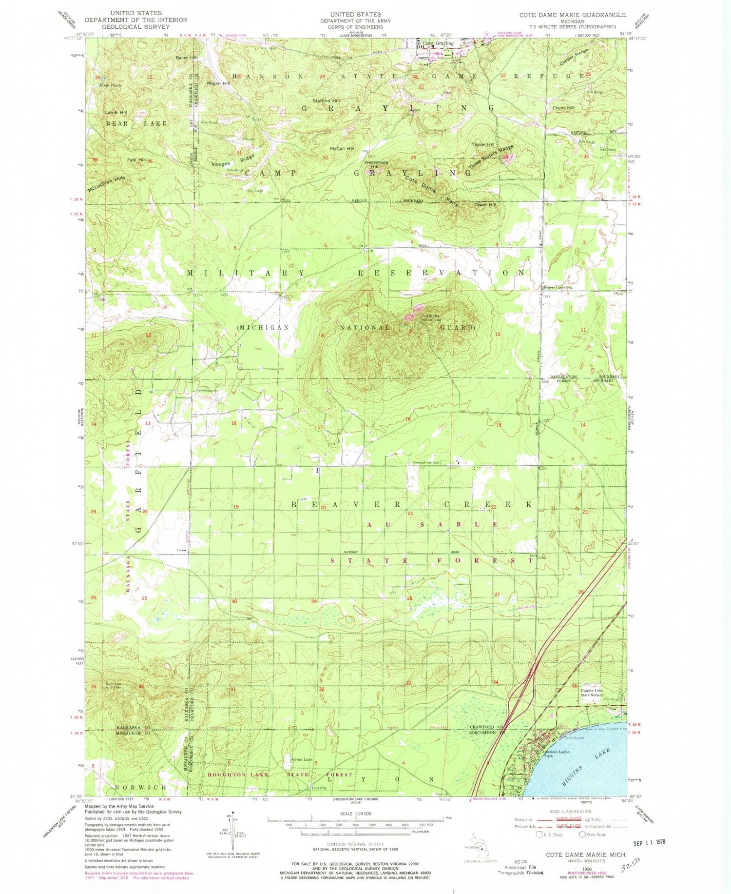 Classic USGS Cote Dame Marie Michigan 7.5'x7.5' Topo Map Image