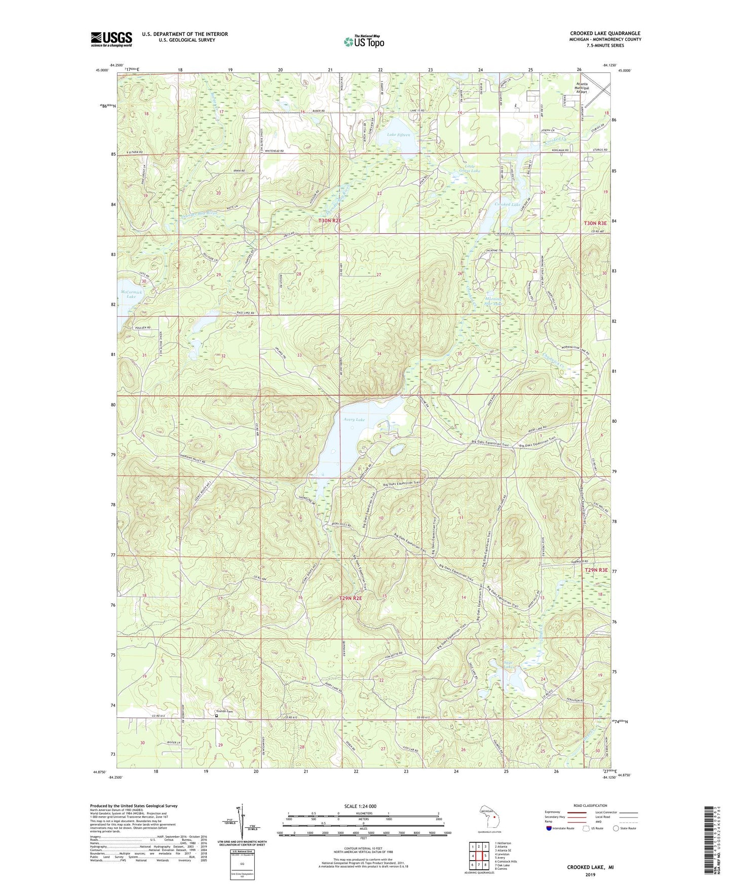 Crooked Lake Michigan US Topo Map Image