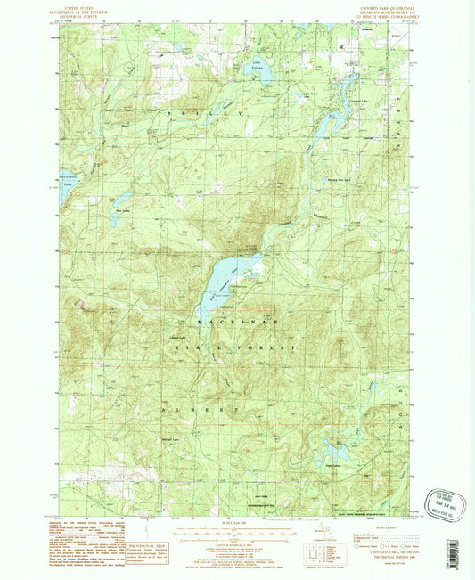 Classic USGS Crooked Lake Michigan 7.5'x7.5' Topo Map Image