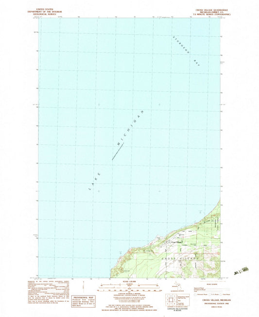 Classic USGS Cross Village Michigan 7.5'x7.5' Topo Map Image