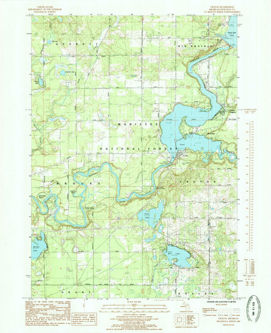 Classic USGS Croton Michigan 7.5'x7.5' Topo Map Image