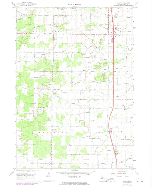 Classic USGS Crump Michigan 7.5'x7.5' Topo Map Image