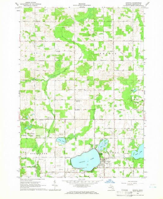 Classic USGS Crystal Michigan 7.5'x7.5' Topo Map Image