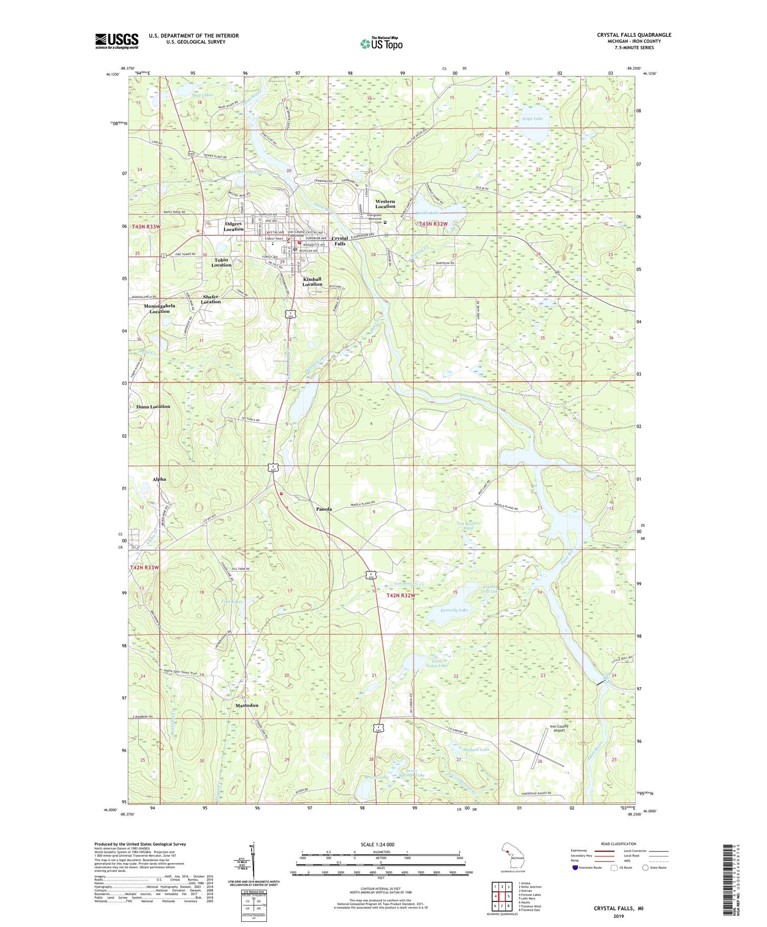 Crystal Falls Michigan US Topo Map Image