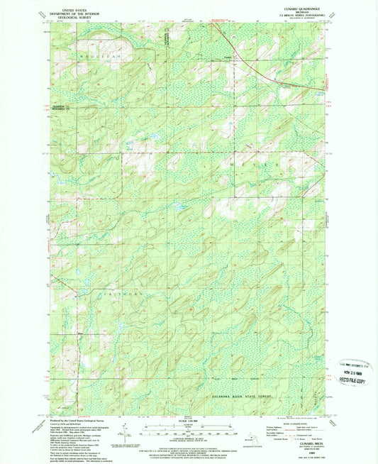 Classic USGS Cunard Michigan 7.5'x7.5' Topo Map Image