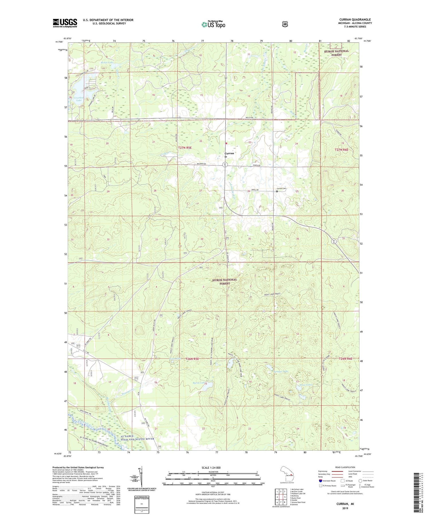 Curran Michigan US Topo Map Image