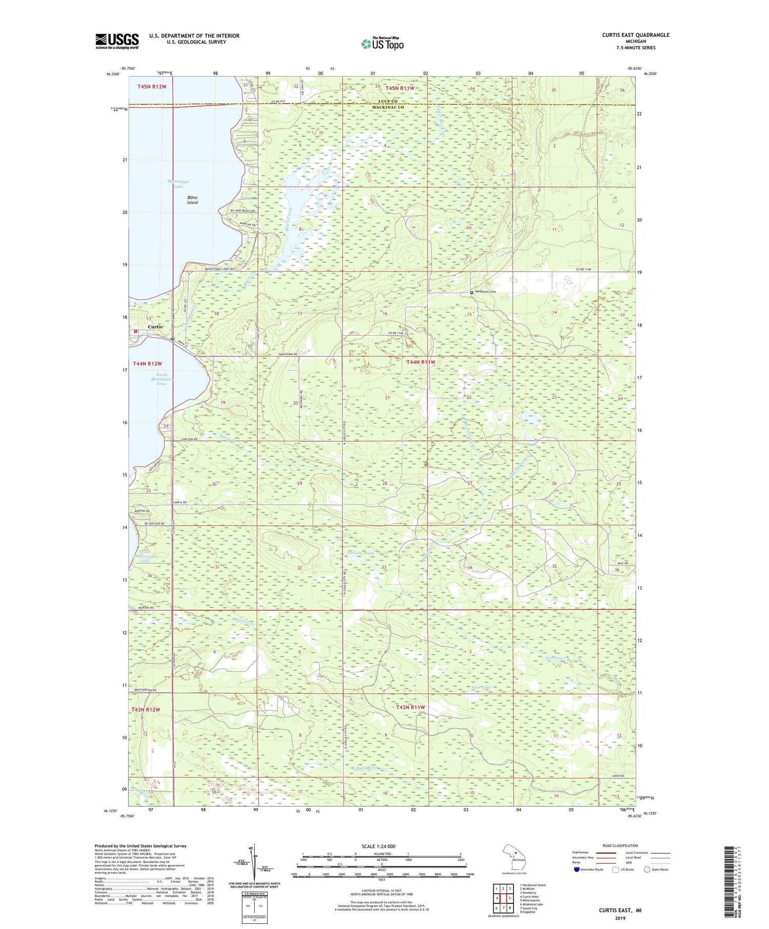 Curtis East Michigan US Topo Map Image