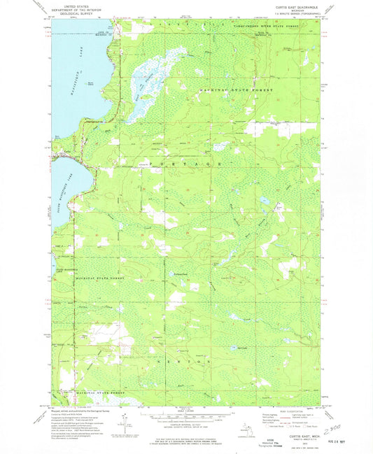 Classic USGS Curtis East Michigan 7.5'x7.5' Topo Map Image