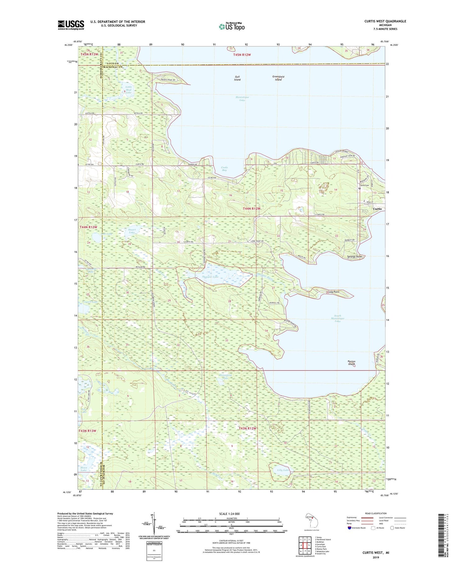 Curtis West Michigan US Topo Map Image