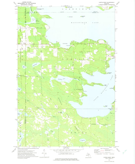 Classic USGS Curtis West Michigan 7.5'x7.5' Topo Map Image