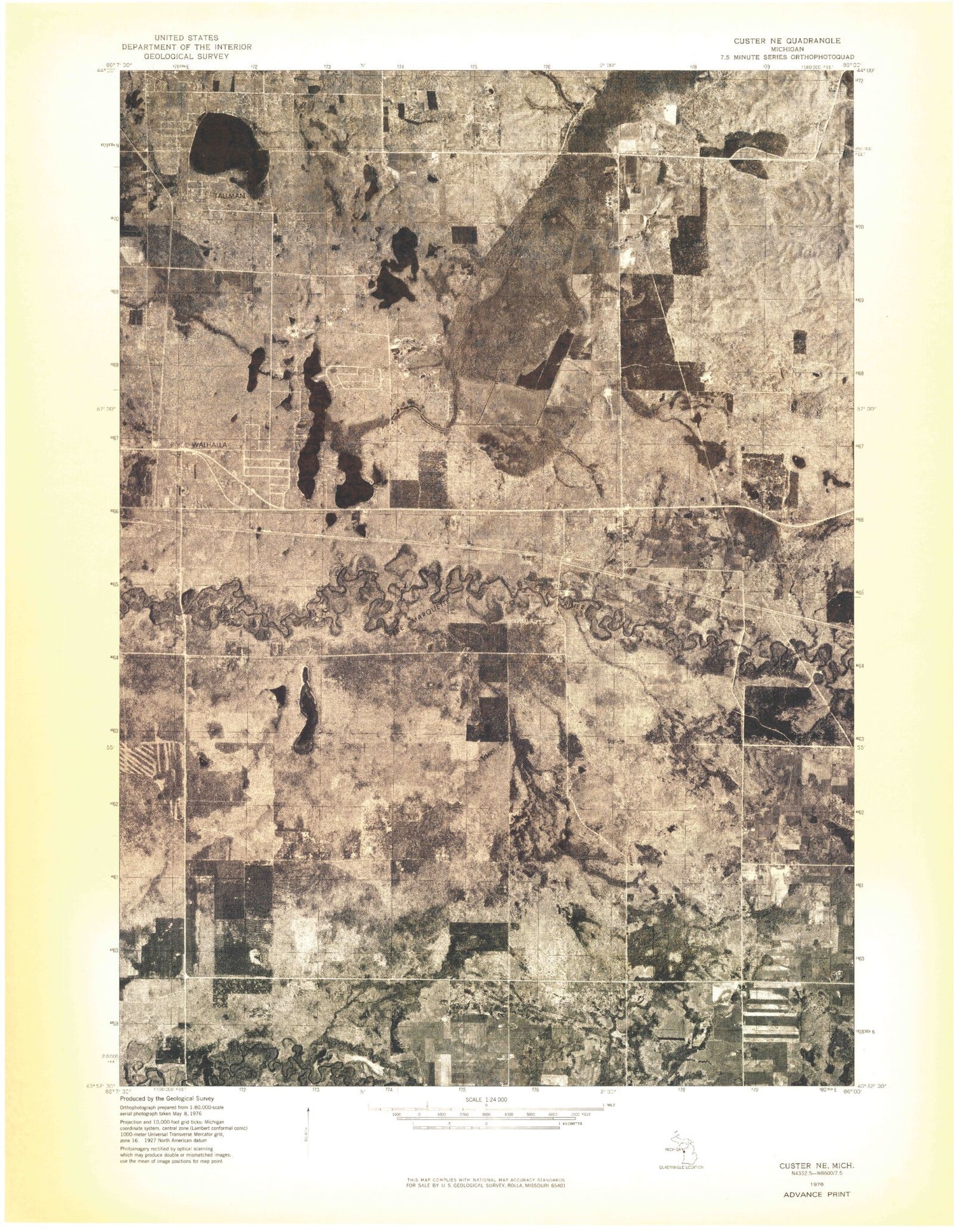 Classic USGS Tallman Michigan 7.5'x7.5' Topo Map Image